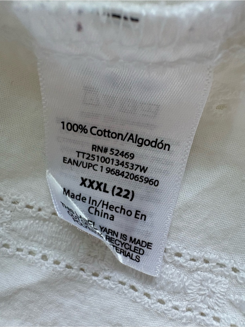 Eyelet Cotton Blouse Size 22 White - Picture 6 of 7
